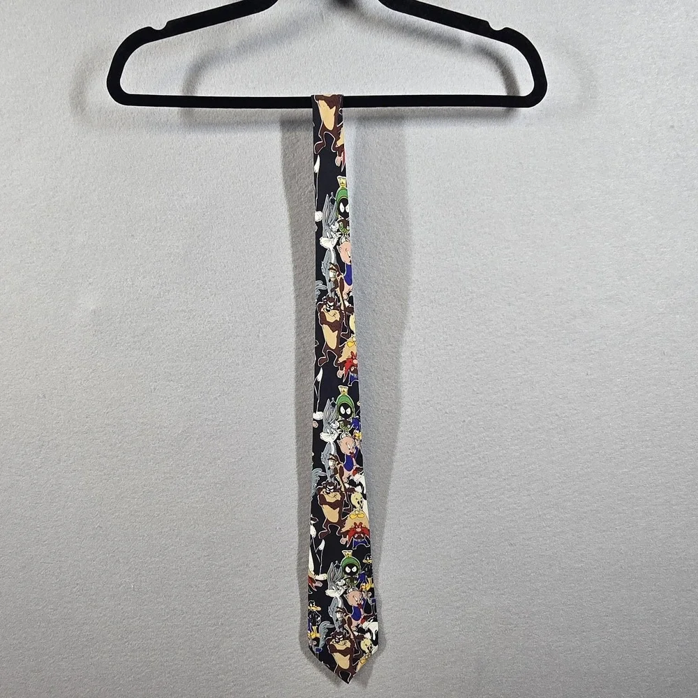 Vintage Looney Tunes Silk Tie Mens Bugs Bunny‎ Marvin Martian Taz Cartoon 90s